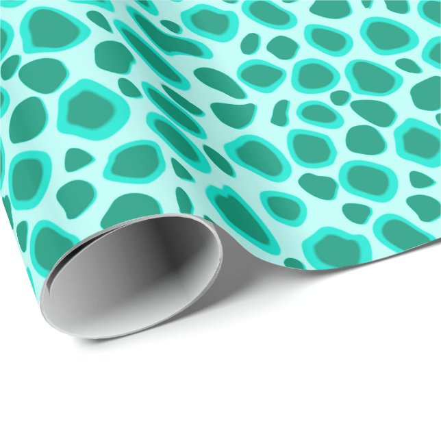 Papier Cadeau Empreinte de léopard - Turquoise et Aqua (Coin rond)