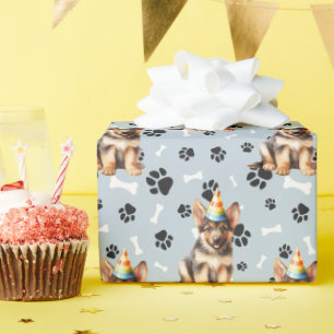 Papier Cadeau Empreinte de patte allemand berger chiot anniversa