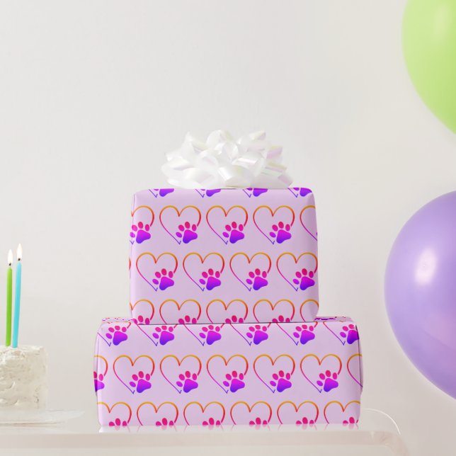 Papier Cadeau Empreinte de patte arc-en-ciel avec coeur (Cadeaux de fête)