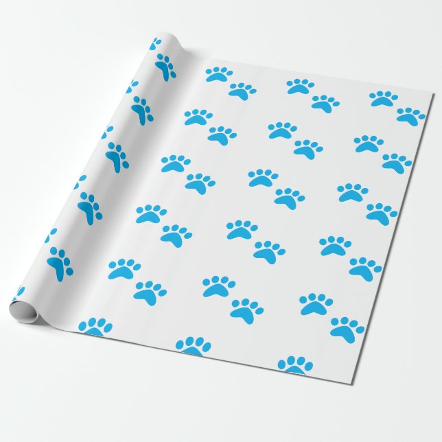 Papier Cadeau Empreinte de patte (bleu) (Déroulé)