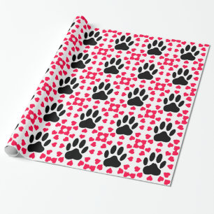 Papier Cadeau Empreinte de patte Chien Noir Avec Formes Cardiaqu