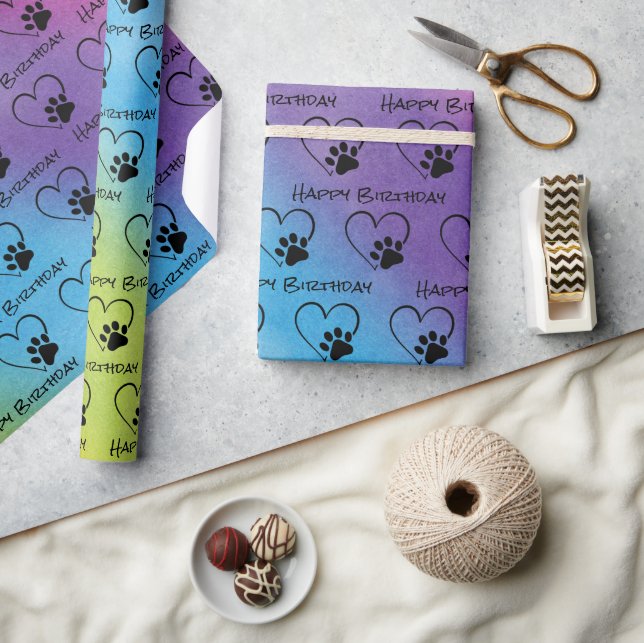 Papier Cadeau Empreinte de patte d'anniversaire avec le coeur su (Artisanat)