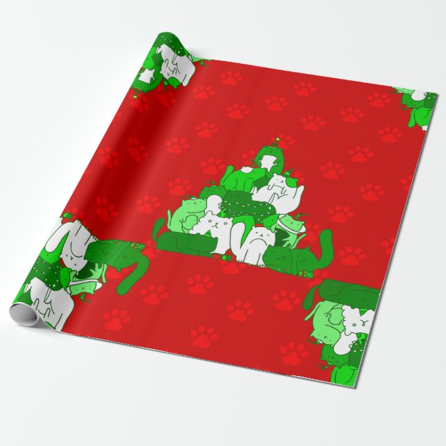 Papier Cadeau empreinte de patte de chats de noël (Déroulé)