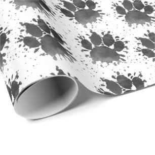 Papier Cadeau Empreinte de patte de chien à l'aquarelle noire pe