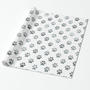 Papier Cadeau Empreinte de patte de chien Argent Gris Blanc Méta