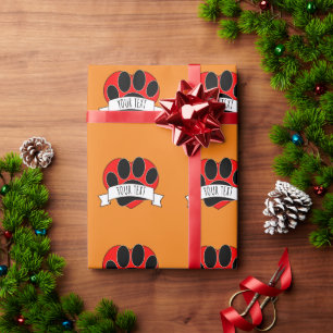 Papier Cadeau Empreinte de patte de chien Bannière de coeur roug