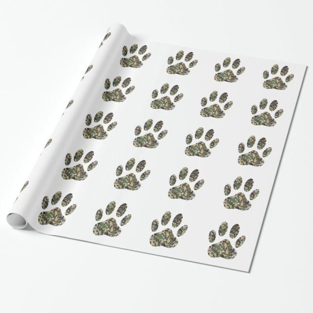 Papier Cadeau Empreinte de patte de chien Camo en détresse (Déroulé)