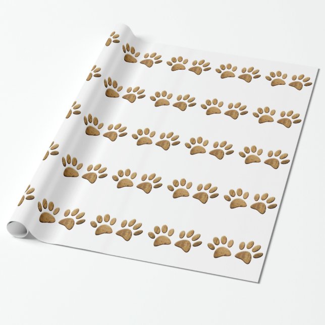 Papier Cadeau Empreinte de patte de chien de bois (Déroulé)