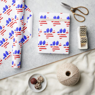 Papier Cadeau Empreinte de patte de chien Drapeau américain