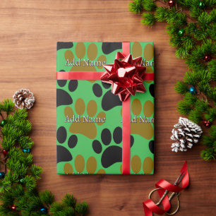 Papier Cadeau Empreinte de patte de chien noir et Brown Nom pers