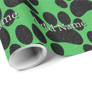 Papier Cadeau Empreinte de patte de chien noir Nom personnalisé 