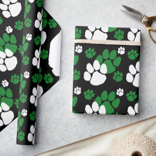Papier Cadeau Empreinte de patte noire, verte et blanche 