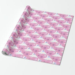 Papier Cadeau Empreinte de patte rose, magenta et blanc