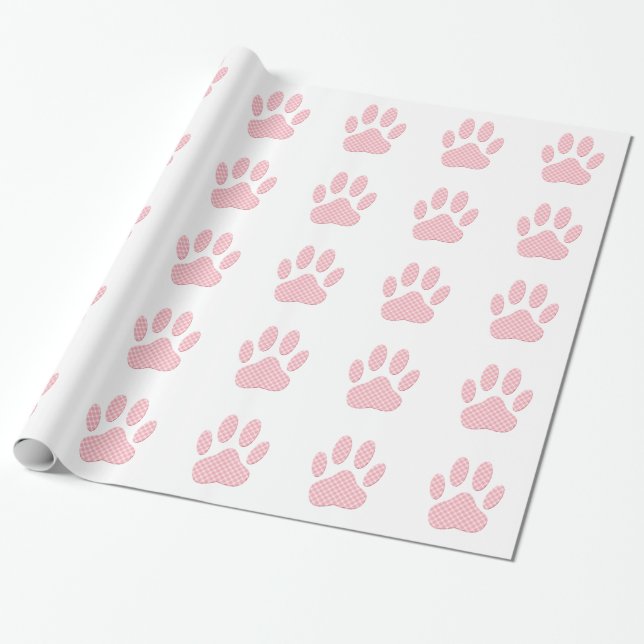 Papier Cadeau Empreinte de patte Tartan Rose Et Blanc (Déroulé)