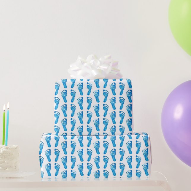 Papier Cadeau Empreintes Bleues Bébé Papier à envelopper (Cadeaux de fête)