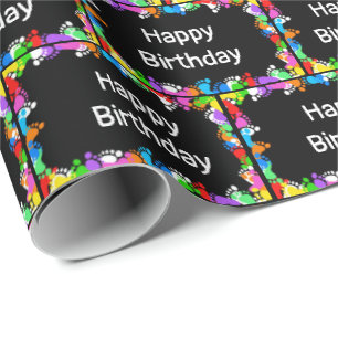 Papier Cadeau Empreintes d'anniversaire sur noir