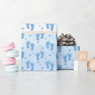 Papier Cadeau Empreintes de bébé et cœurs sur fond aquarelle