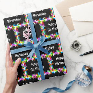 Papier Cadeau Empreintes de naissance sur fond noir  