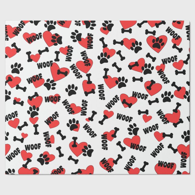 Papier Cadeau Empreintes de pattes Chien Os Coeur Et Bois Motif (Couture)