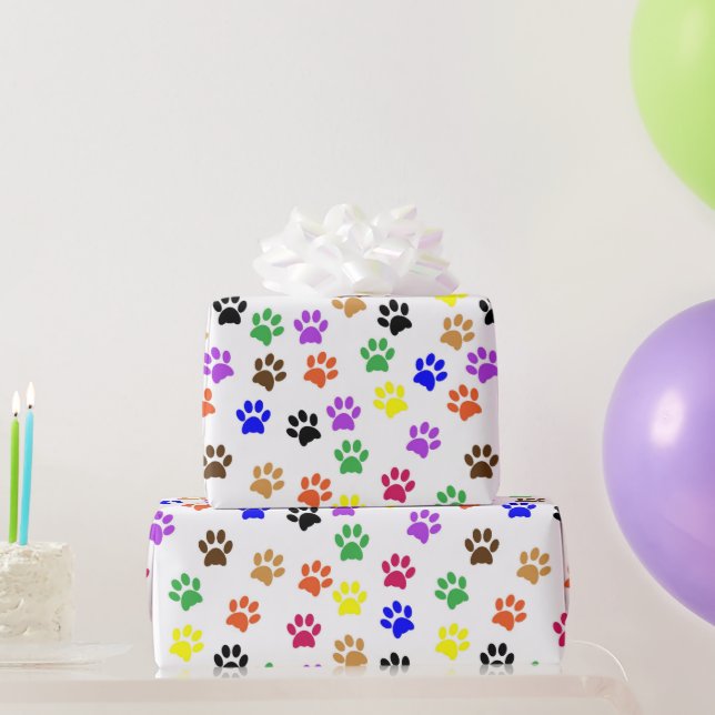 Papier Cadeau Empreintes de pattes colorés | Personnalisé (Cadeaux de fête)