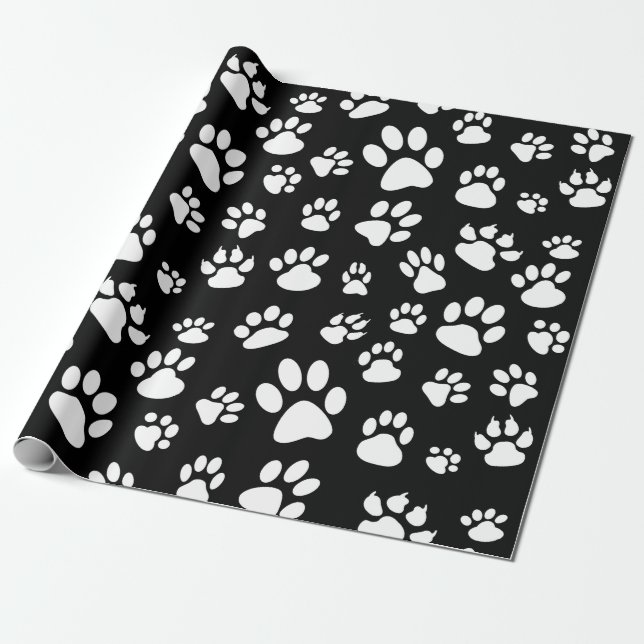 Papier Cadeau Empreintes de pattes de Chien à répartition noire  (Déroulé)