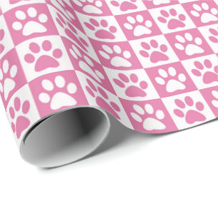 Papier Cadeau Empreintes de pattes de chien rose et blanc