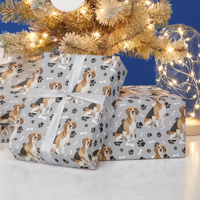 Papier Cadeau Empreintes de pattes de chiens mignons Beagles Tou (Vacances)