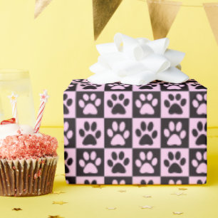 Papier Cadeau Empreintes de pattes de chiens noirs et roses