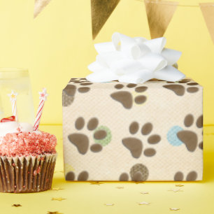 Papier Cadeau Empreintes de pattes de chiens sur Pois