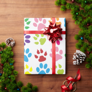 Papier Cadeau empreintes de pattes de chiot motif d'art