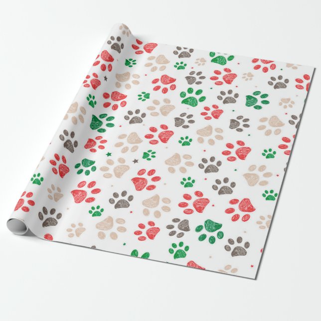 Papier Cadeau Empreintes de pattes de doodles Noël  (Déroulé)