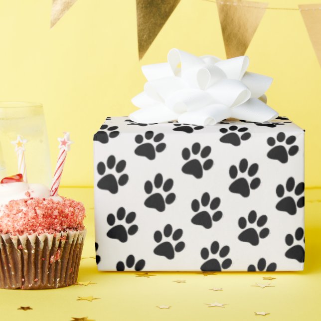 Papier Cadeau Empreintes de pattes noirs (Fête d'anniversaire)