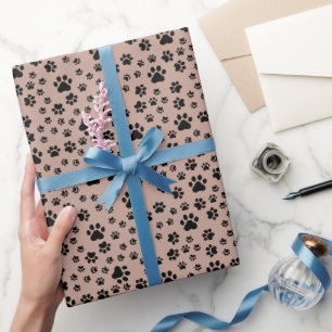 Papier Cadeau Empreintes de pattes noirs sur laiton antique