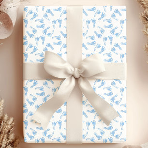 Papier Cadeau Empreintes de pieds de bébé bleu motif Baby Shower