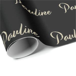 Papier cadeau en or blanc Pauline écriture manuscr