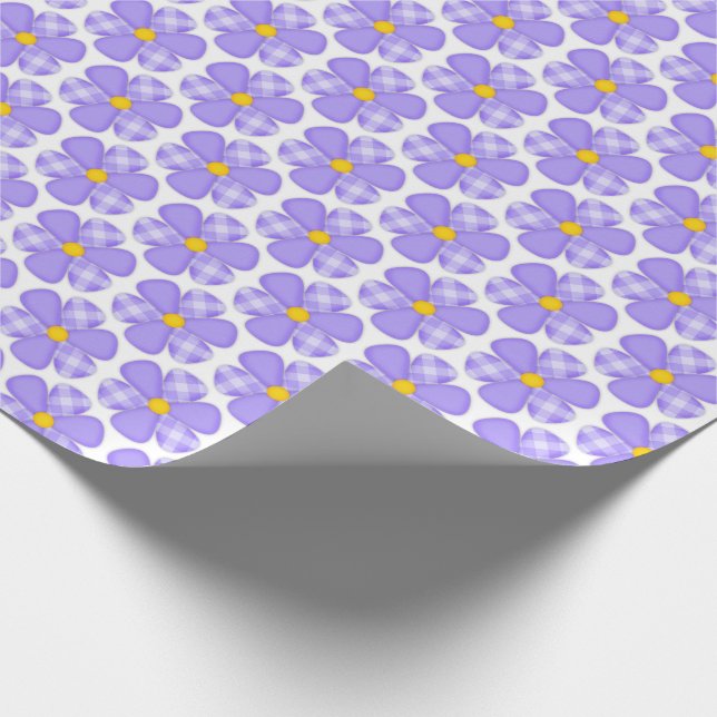 Papier Cadeau en vichy marguerite violette (Coin)