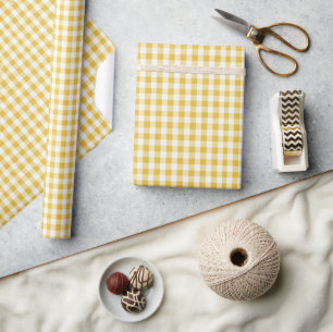 Papier Cadeau En vichy or et blanc