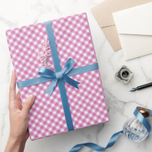 Papier Cadeau En vichy rose et blanc à la ligne