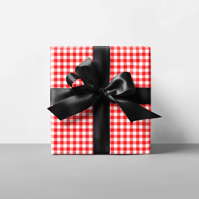 Papier Cadeau En vichy rouge minuscule (Tiny Red Gingham Wrapping Paper)