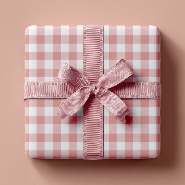 Papier Cadeau En vichy rustique rose poussiéreux (Dusty Pink Wrapping Paper Roll)