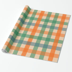 Papier Cadeau en vichy Vérifier le Motif multicolore Orange Vert