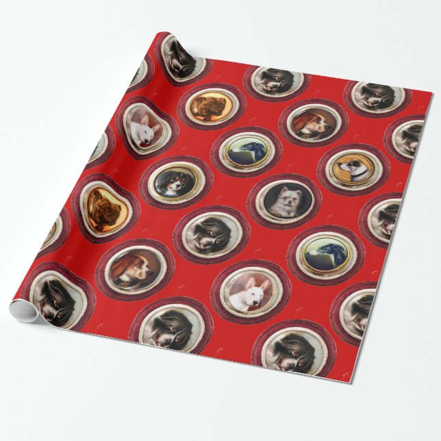 PAPIER CADEAU ENAMÉRIQUES VICTORIENNES /PORTRAITS DE CHIEN MINIA (Déroulé)
