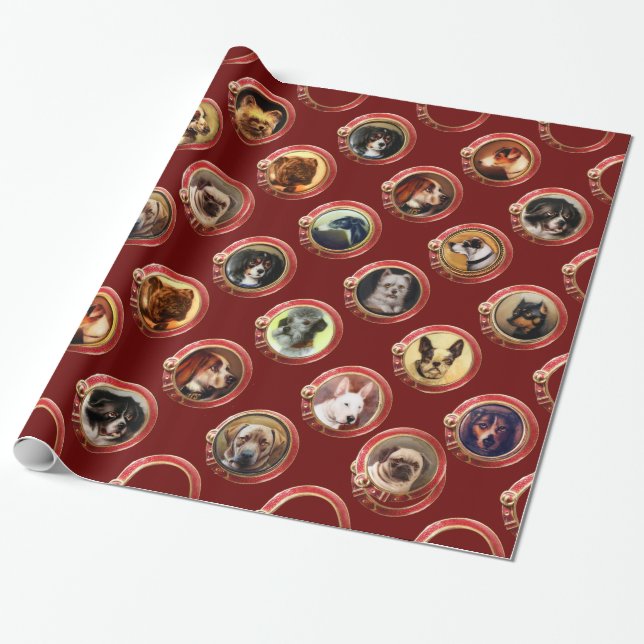 PAPIER CADEAU ENAMÉRIQUES VICTORIENNES /PORTRAITS DE CHIEN MINIA (Déroulé)