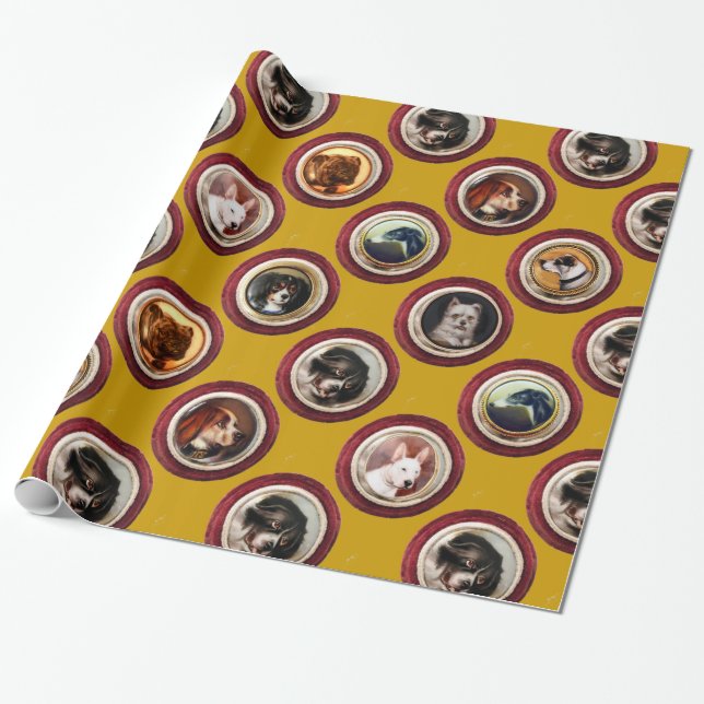 PAPIER CADEAU ENAMÉRIQUES VICTORIENNES /PORTRAITS DE CHIEN MINIA (Déroulé)