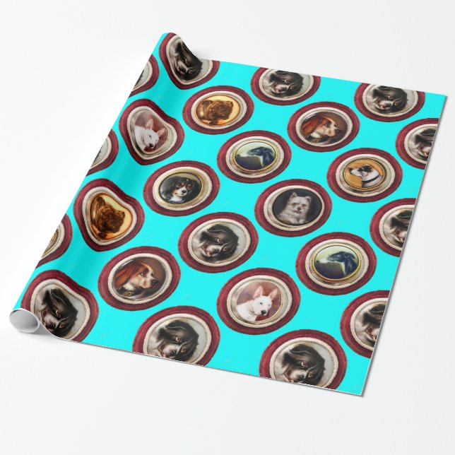 PAPIER CADEAU ENAMÉRIQUES VICTORIENNES /PORTRAITS DE CHIEN MINIA (Déroulé)