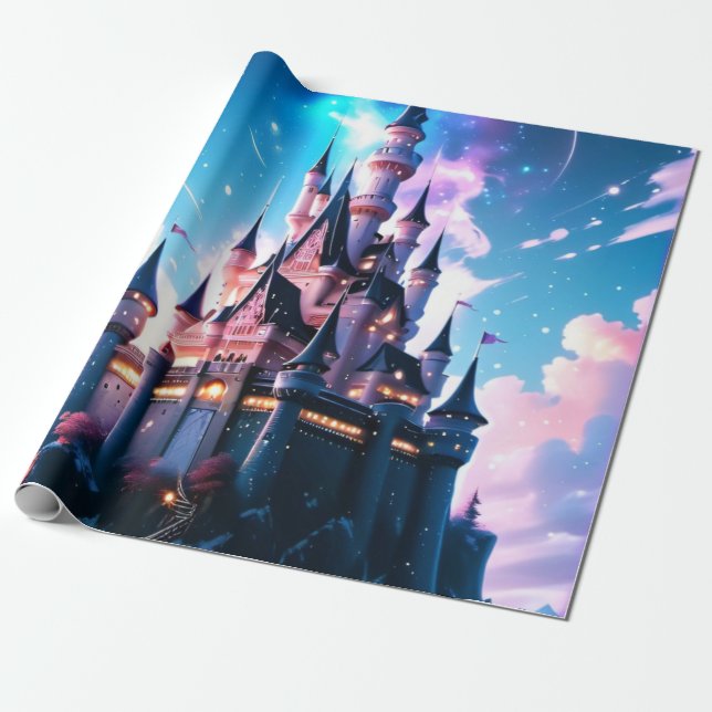 Papier Cadeau Enchanter Château Magique Thématique Anniversaire (Déroulé)