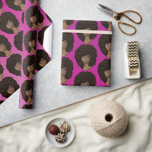 Papier Cadeau Encourager les femmes noires, rose magenta