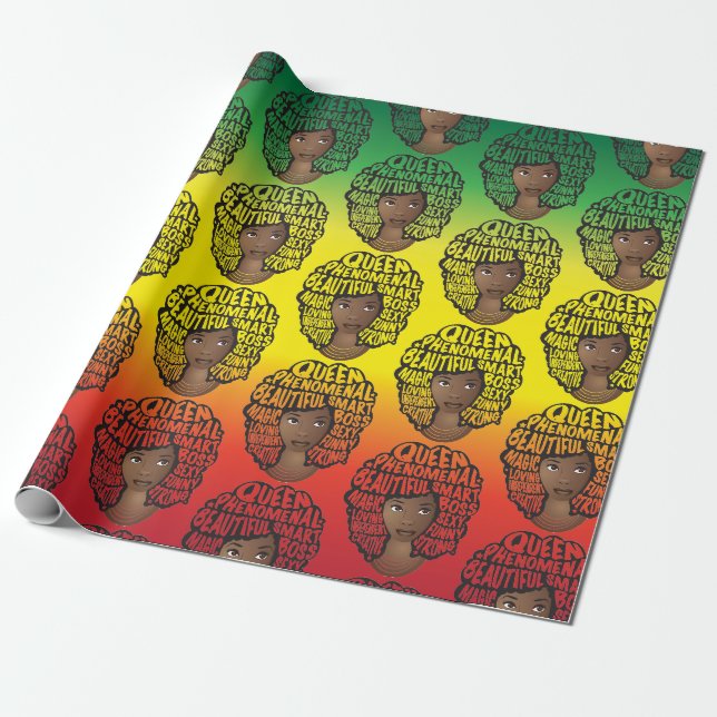 Papier Cadeau Encourager les femmes noires, rouge or vert (Déroulé)