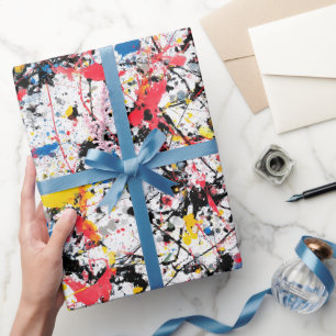 Papier Cadeau Encre artistique éclaboussée motif abstrait multic