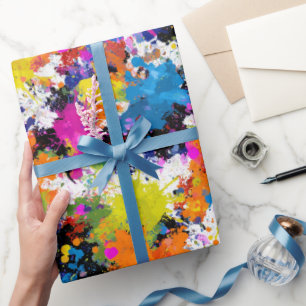 Papier Cadeau Encre artistique éclaboussée motif abstrait multic
